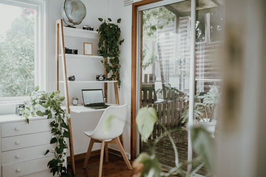 relaxing workspace with plants